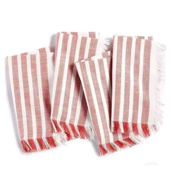 Bardwil Madison Stripe White And Blush Napkins Set Of 4 NIP - Picture 2 of 6